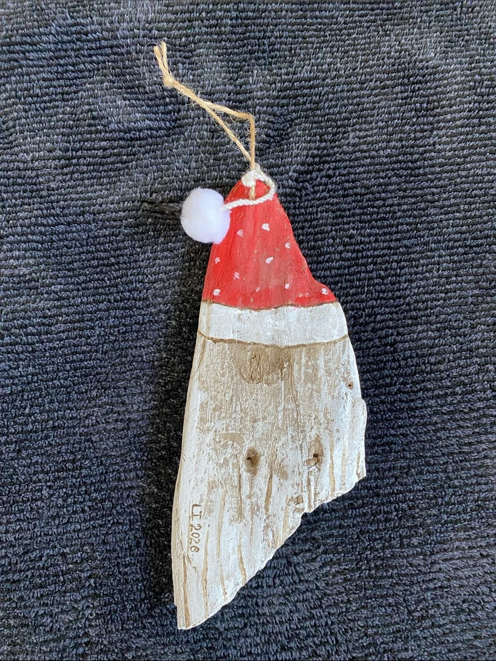Hand-Painted Red Santa driftwood Ornament - from Lake Superior